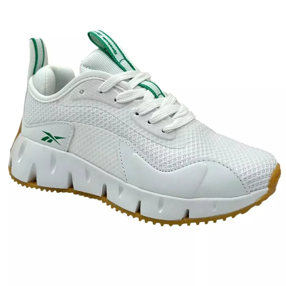 Reebok‎ Zig Dynamica Youth Boy's Sneakers Size 2Y White/Brown Toe & Heel Bumpers